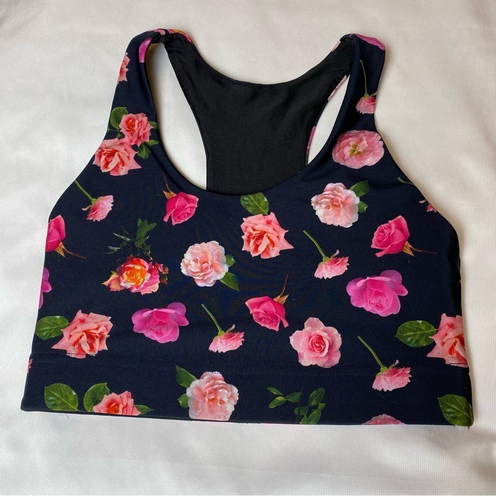 Terez Floral Rose Print Sports Bra XS Racerback Medium Support NWT Style 2651